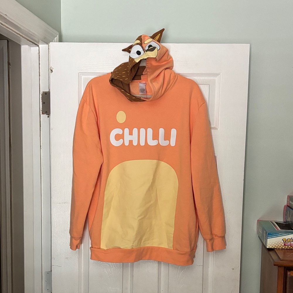 Bluey Orange Chilli Hoodie with Character Hood